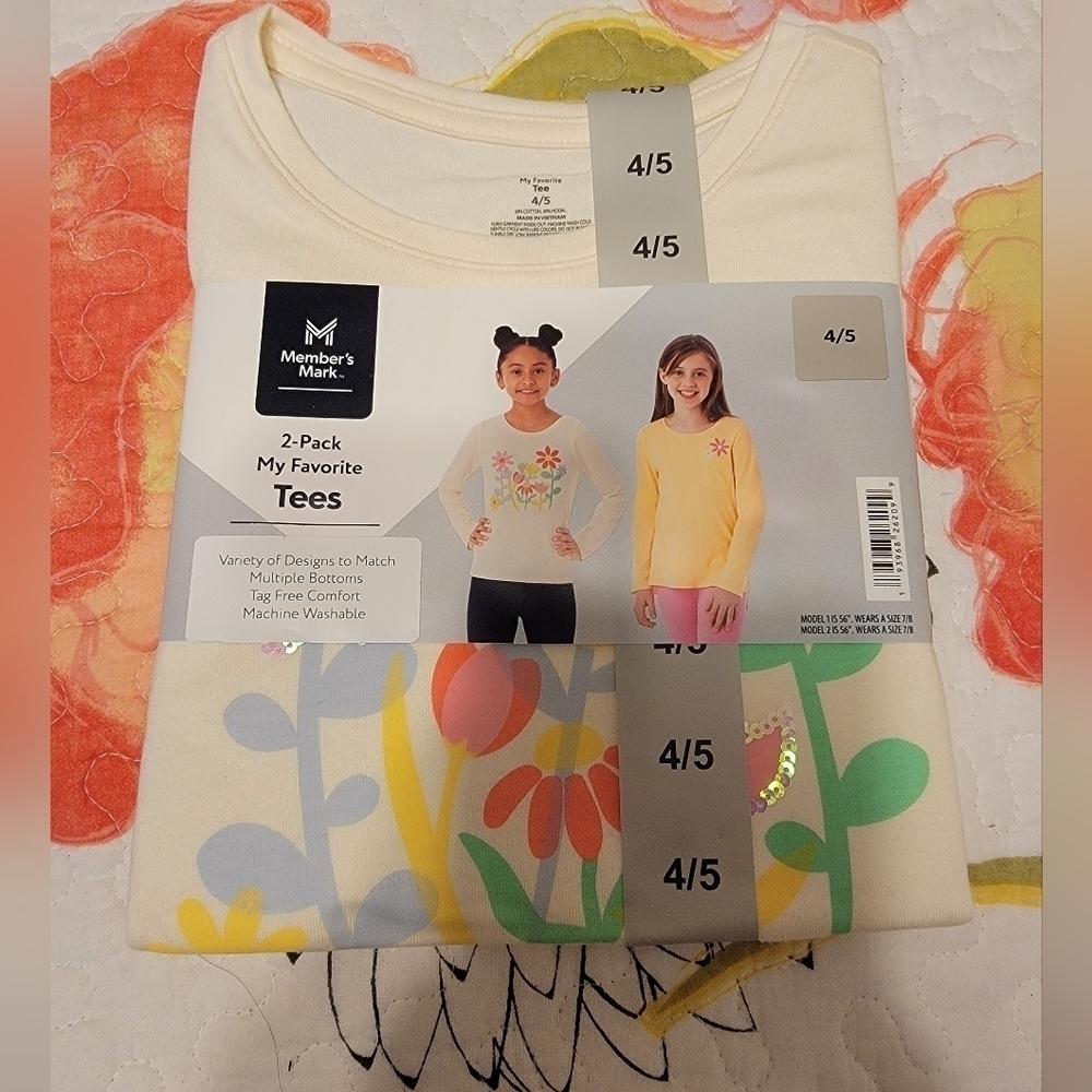Nwt Member's Mark 2 Pack Girls Long Sleeve T-Shirt